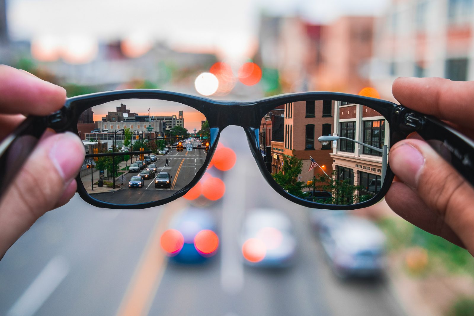 sunglasses highway reflection during day