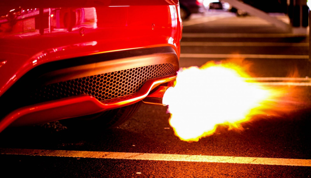 red car blowing turbo
