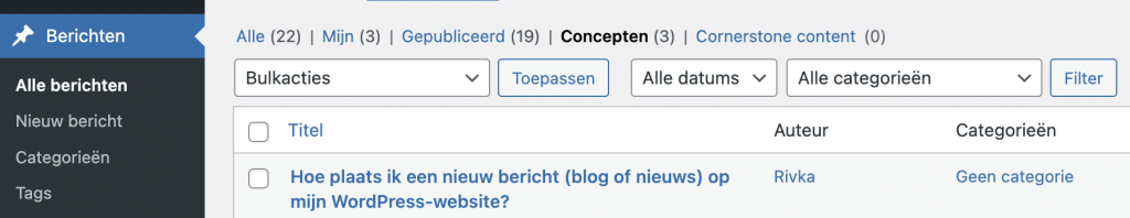 hoe plaats ik een nieuw bericht (blog of nieuws) op mijn wordpress-website?