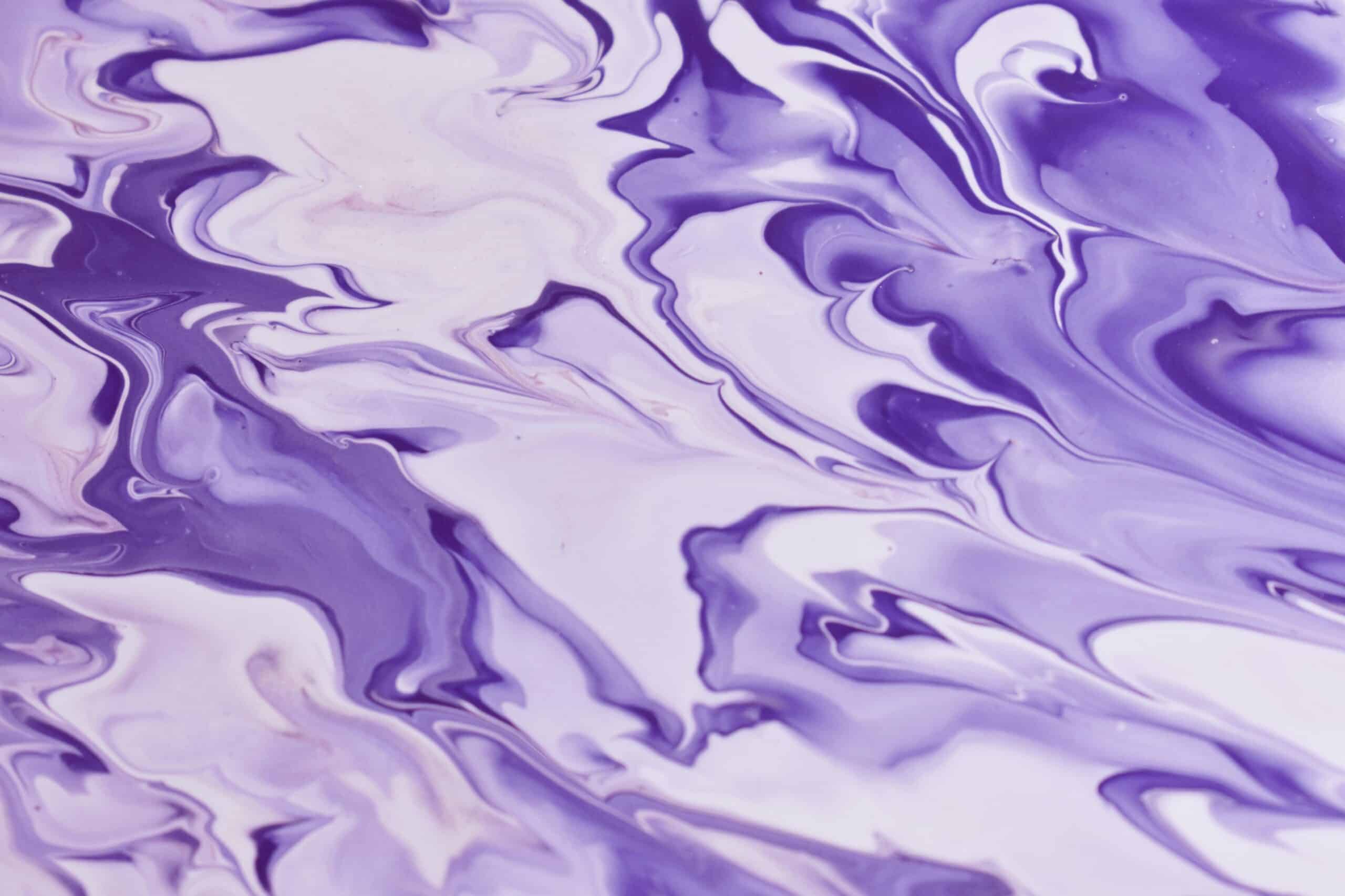 A swirling vibrant purple abstract fluid art painting with dynamic texture and movement.